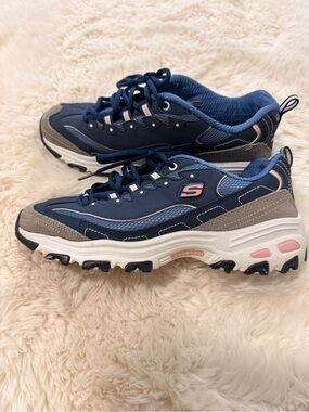 Skechers D'Lites 11947W Wide Fit Sneakers Memory Foam Blue Pink Women's Size 8.5